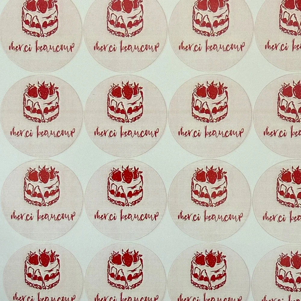 NEW {40 piece} Beautiful merci beaucoup cake thank you stickers. 2”